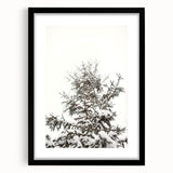 Extra large abstract art print depicting winter season in vibrant blues and whites, framed in black.