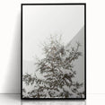 Large abstract wall art featuring winter-themed shapes in black and white, framed in acrylic.