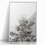 Art deco poster featuring a winter scene in muted blue and white tones on framed acrylic, ideal for nursery wall decor.
