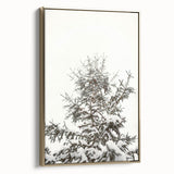 Framed canvas depicting a winter landscape, with muted white and gray tones, ideal for bedroom wall art.