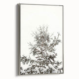Landscape art painting of a winter scene on framed canvas, featuring muted gray and silver tones.