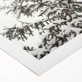 Art deco poster featuring a winter scene with muted blue and white tones on rolled canvas, suitable for dining room decor.