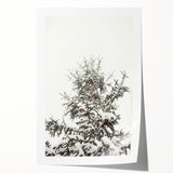 Winter-themed floral art on rolled canvas, featuring muted blues and whites, ideal for dining room or bathroom wall decor.