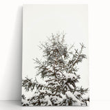 Winter-themed black and white stretched canvas depicting a snowy landscape, ideal for kitchen wall art or bedroom ambiance.
