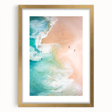 Extra large abstract art print featuring textured swirls in earthy tones on a gold-framed canvas.