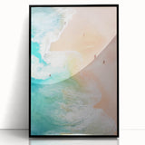 Large abstract wall art in vibrant hues of orange and blue on a framed acrylic, ideal for modern living room decor.