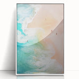 Art deco poster depicting a summer scene in pastel shades on a white framed acrylic, ideal for nursery wall art.