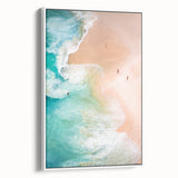 Vintage poster art featuring a colorful abstract design on a large framed canvas, ideal for living room decor.