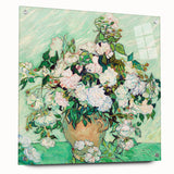 Large abstract wall art print on acrylic glass, featuring swirling blue and yellow tones.