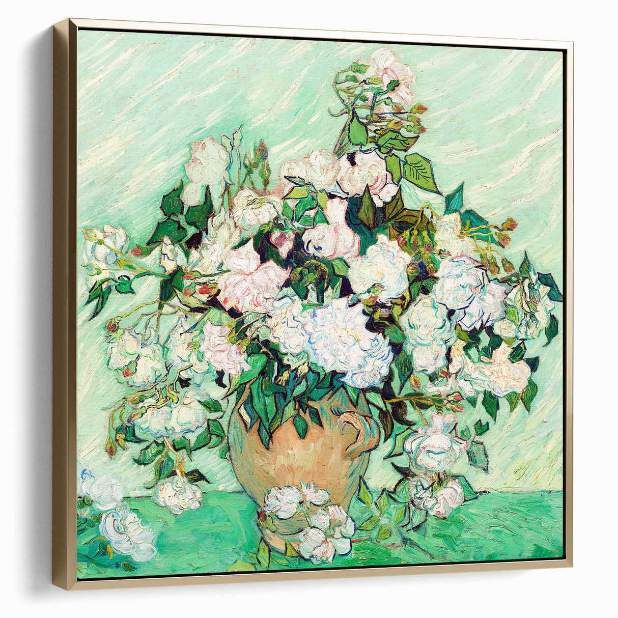 Silver and gold framed canvas depicting a vintage landscape painting in muted earth tones, ideal for bedroom wall decor.