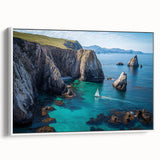 Framed canvas artwork depicting dramatic cliffs in a landscape scene, showcasing vibrant colors and intricate details, perfect for enhancing home decor.