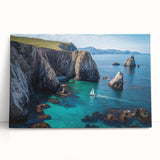 Stretched canvas artwork depicting dramatic cliffs in a vibrant landscape, showcasing rich colors and textures, perfect for enhancing home decor.