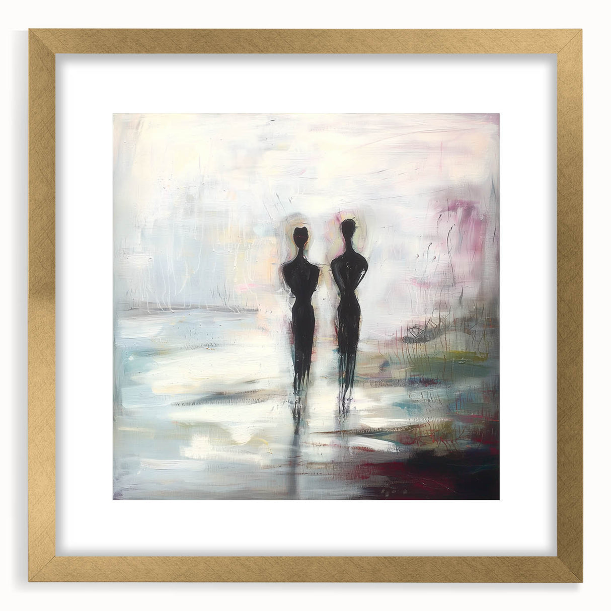 Abstract figurative frame with a gold mat, showcasing an elegant front view, perfect for adding a touch of sophistication to contemporary home decor.