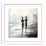 Abstract figurative frame featuring a sleek white mat, showcasing a modern art piece with vibrant colors and dynamic shapes, ideal for contemporary home decor.