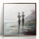 Framed abstract figurative wall art in gold acrylic, showcasing a modern design with dynamic shapes and textures, perfect for contemporary home decor.