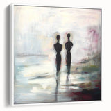 Abstract figurative framed canvas artwork in white, showcasing vibrant colors and unique shapes, ideal for modern home decor and artistic expression.