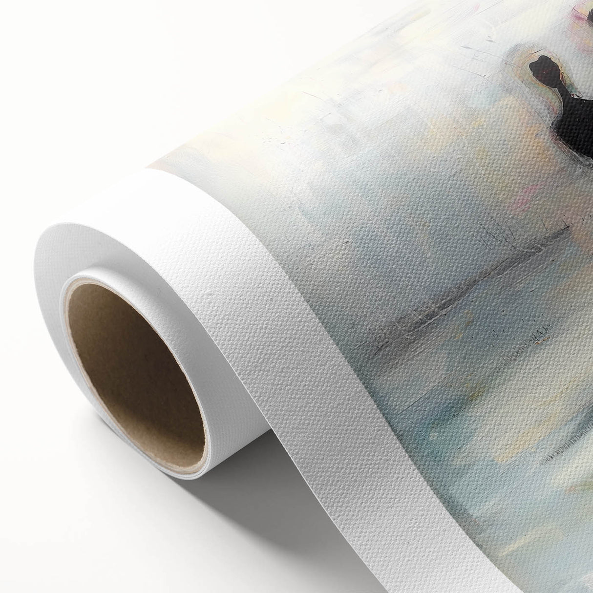 Abstract figurative rolled canvas art showcasing bold colors and dynamic shapes, perfect for modern decor. Ideal for enhancing living spaces with artistic flair.