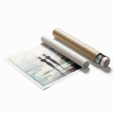 Abstract figurative rolled print showcasing vibrant colors and dynamic shapes, beautifully capturing modern artistic expression; ideal for contemporary decor.