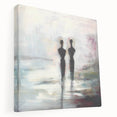 Abstract figurative stretched canvas artwork showcasing vibrant colors and dynamic shapes, highlighting modern artistic expression with a sleek side view design. Ideal for contemporary decor.