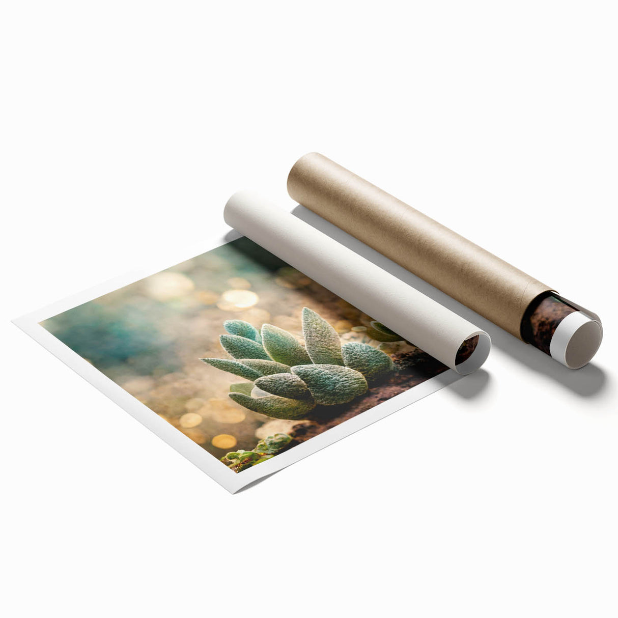 Abstract floral wall art print featuring vibrant colors of pink, green, and gold, rolled and ready for display, perfect for modern home decor accents.