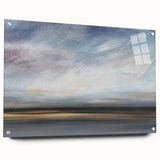 Abstract landscape wall art displayed in a sleek acrylic frame, showcasing vibrant colors and textures, perfect for modern home decor. The side view highlights the elegant pins securing the artwork, enhancing its contemporary aesthetic.