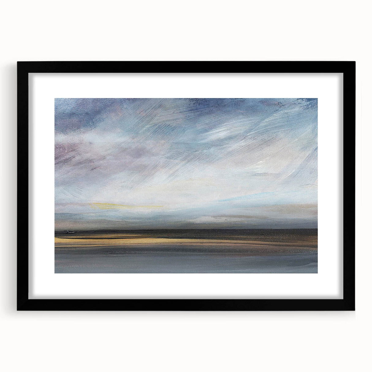 Abstract landscape wall art design framed with a mat in black, showcasing vibrant colors and modern aesthetic, perfect for enhancing contemporary home decor.