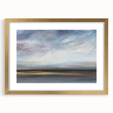 Abstract landscape wall art framed with a gold mat, showcasing vibrant colors and a modern design, ideal for enhancing contemporary home decor.