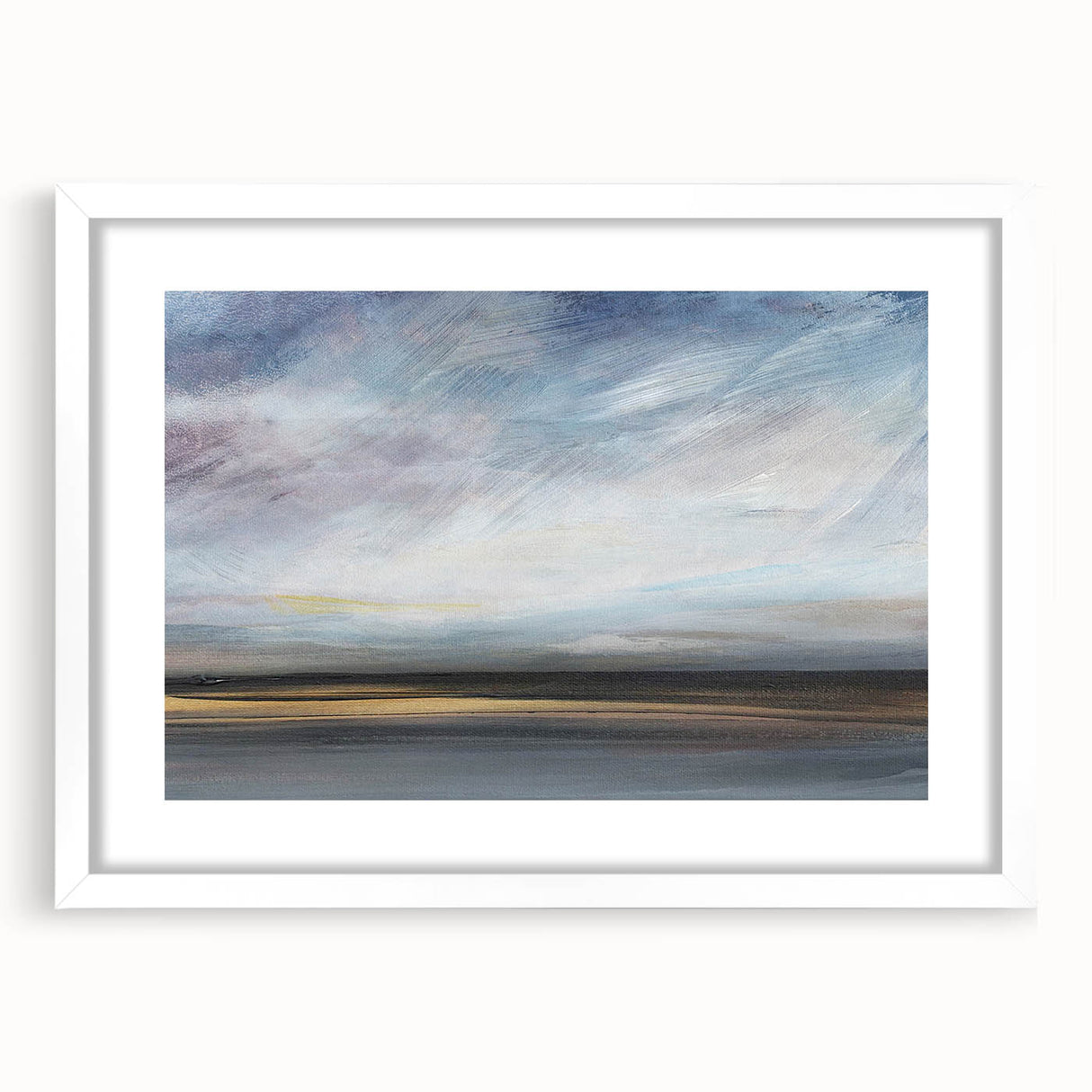 Abstract landscape wall art framed with a white mat, showcasing vibrant colors and textured details, perfect for modern home decor and artistic expression.