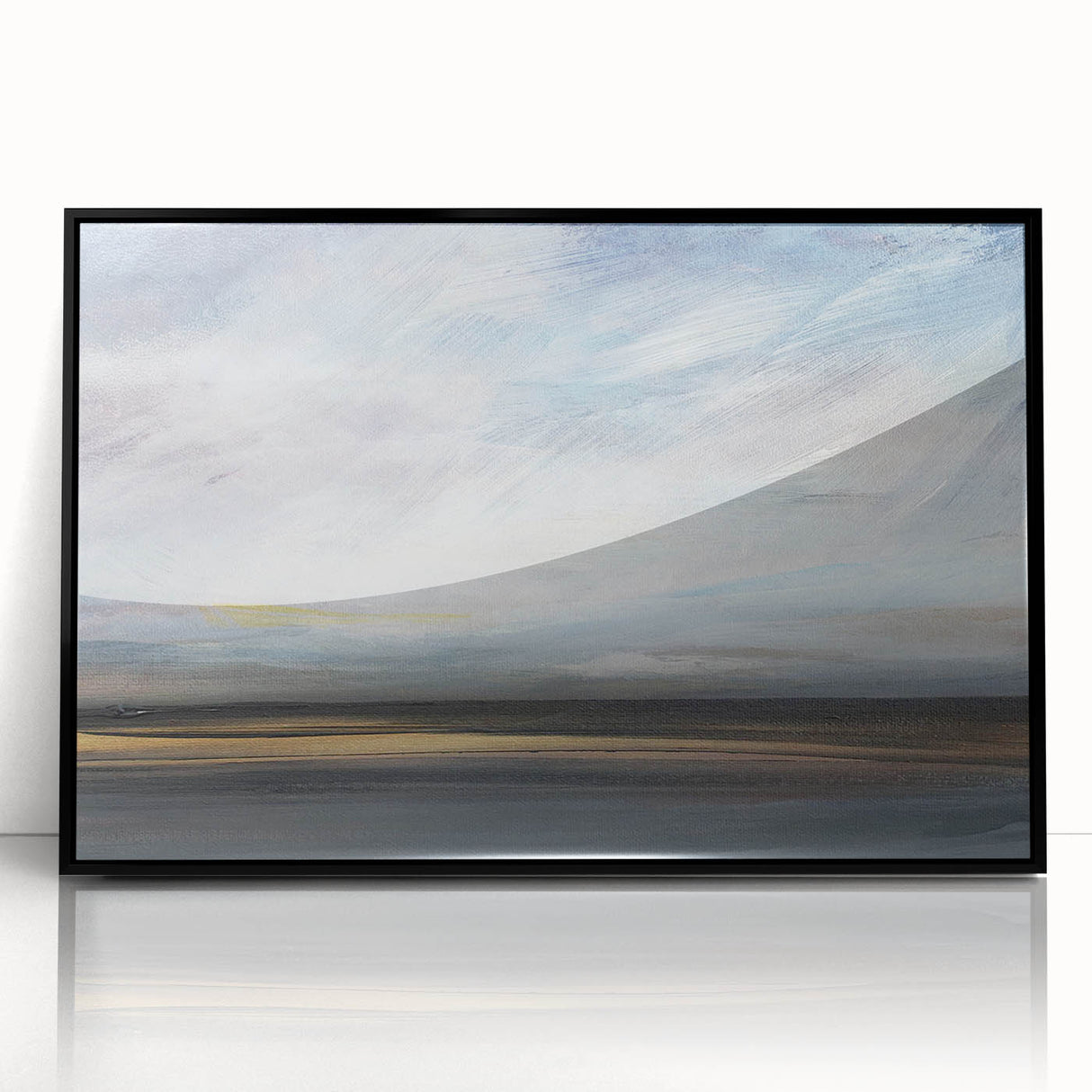 Abstract landscape wall art in a sleek black frame, showcasing a vibrant, colorful design that adds modern elegance to any space, perfect for contemporary decor.