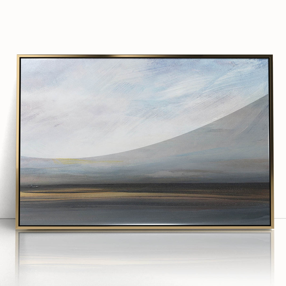 Framed abstract landscape wall art featuring vibrant colors and a gold-accented design, ideal for modern home decor. Perfect for enhancing living spaces with artistic elegance.