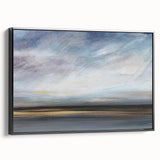 Framed canvas wall art showcasing an abstract landscape with rich colors and textures, featuring a sleek black frame and side view for an elegant presentation. Perfect for modern home decor to enhance any living space.