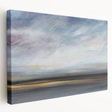 Abstract landscape wall art on stretched canvas showcasing vibrant colors and dynamic shapes, perfect for modern home decor. Side view highlights depth and texture.