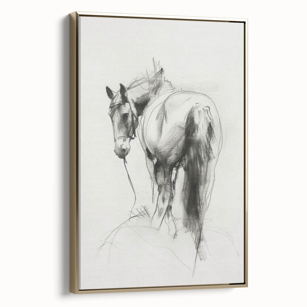 Framed canvas artwork showcasing a vibrant animal design in gold tones, ideal for home decor, set against a stylish wall for an elegant touch.