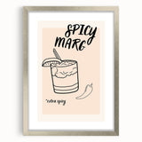 Textured art print of abstract food and drinks in silver frame, displaying a mix of muted earth tones, ideal for bedroom art.