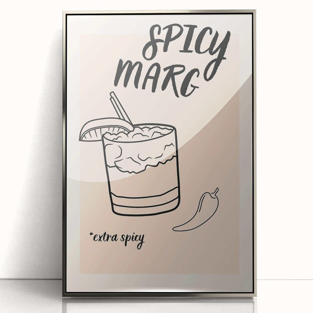 Large art print of a mid-century modernist style beverage, in muted earth tones on a framed acrylic.
