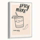 Vintage poster art of colorful food and drinks on a white framed canvas, ideal for living room decor.