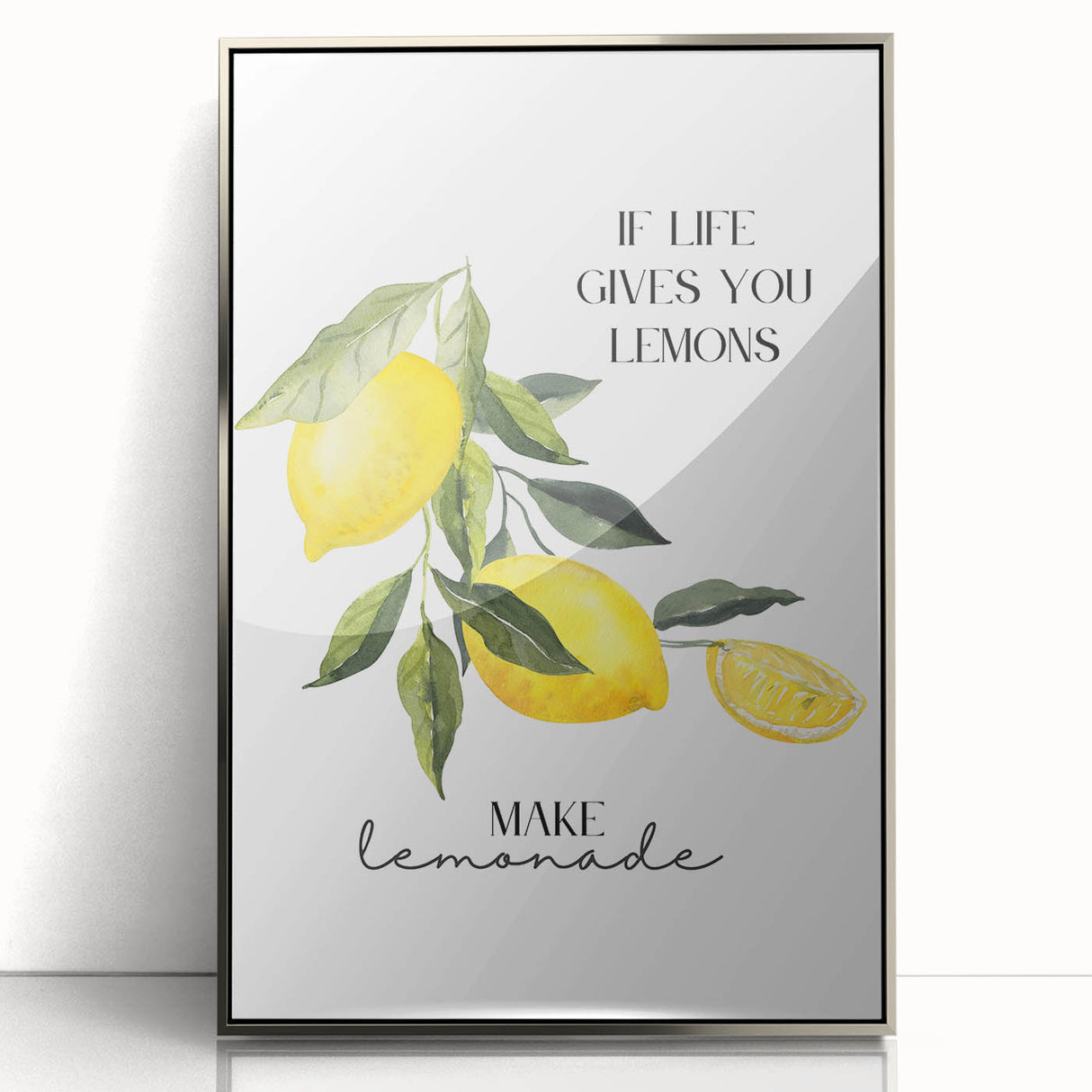 Mid-century modernist art featuring an array of fruits in vibrant colors on a silver-framed acrylic print.