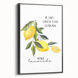 Black and white vintage poster art of fruits on framed canvas, suitable for bedroom wall decor.