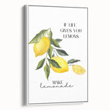 Vintage poster art of colorful fruits on a black background, framed canvas, ideal for living room decor.