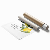 Extra large rolled print featuring an array of colorful fruits on a white background, suitable for classy bathroom wall art.