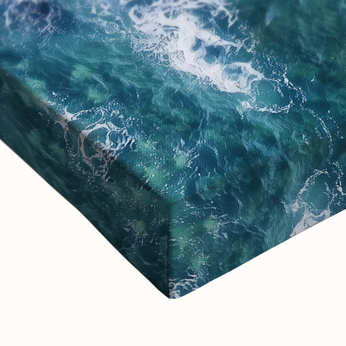 Close-up of a stretched canvas depicting a serene beach landscape, showcasing vibrant colors and intricate details, ideal for home decor or art enthusiasts.