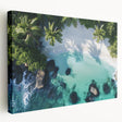 Landscape canvas artwork showcasing a serene beach scene with vibrant colors and soft waves, elegantly stretched for display. Ideal for coastal-themed decor.