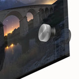 Close-up view of a sleek, modern acrylic glass landscape artwork featuring a vibrant bridge design, showcasing intricate details and rich colors, ideal for contemporary decor.