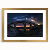 Gold landscape bridge frame with mat, showcasing an elegant front view ideal for displaying artwork or photographs, perfect for home decor or gallery settings.