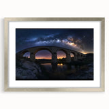 Silver landscape bridge frame with mat, showcasing a modern and elegant design, perfect for displaying artwork or photographs in a stylish setting. The frame's sleek finish enhances visuals, making it ideal for home decor.