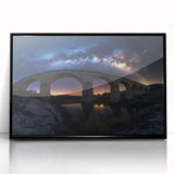 Framed acrylic artwork of a landscape bridge in black, showcasing intricate details and vibrant colors, perfect for home decor and art enthusiasts.
