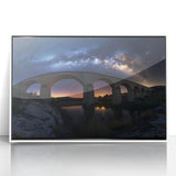 Framed acrylic artwork depicting a serene landscape bridge scene, showcasing vibrant colors and intricate details, perfect for enhancing home decor.