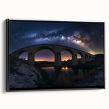 Framed landscape canvas depicting a stunning black bridge against a natural backdrop, showcasing intricate details and vibrant colors, ideal for home decor.