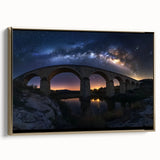 Framed landscape bridge canvas artwork showcasing a stunning golden hue, elegantly displayed from the side, perfect for modern home decor and art enthusiasts.