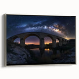 Framed canvas artwork of a landscape bridge, showcasing intricate details and a silver frame, perfect for adding elegance to home decor or office spaces.